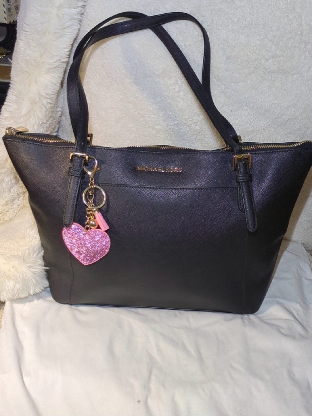 Michael Kors Black Tote with Pink Heart Charm